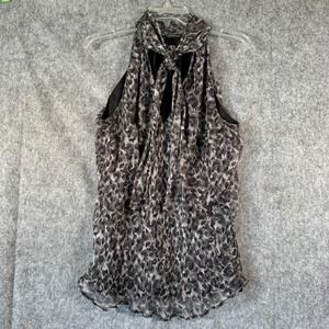 LUISA SPAGNOLI Womens Front Tie Top Blouse Size‎ 10 Medium Black Leopard Fairy